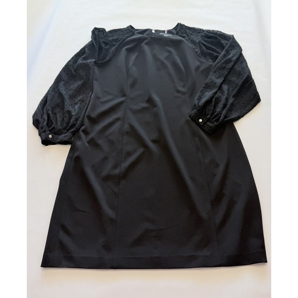 Tommy Hilfiger Black Midi Dress with Sheer Dot Sleeves
